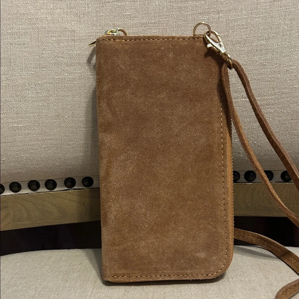 Brown Suede Coastal Cowgirl Studded Wallet with Shoulder Strap